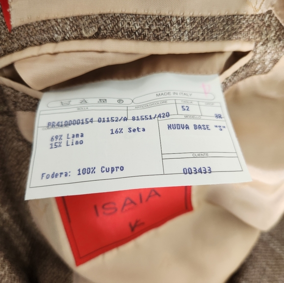 Isaia Wool Size IT 52 2-Button Sport Coat Tan Plaid - Picture 7 of 7